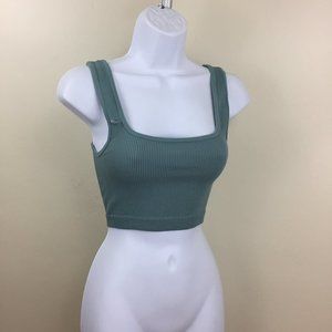 NWT ZARA Limitless Contour Collection Stretchy Sage Green Ribbed Cropped Top